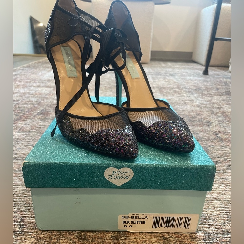 Betsy Johnson "Bella" Glittery black heels